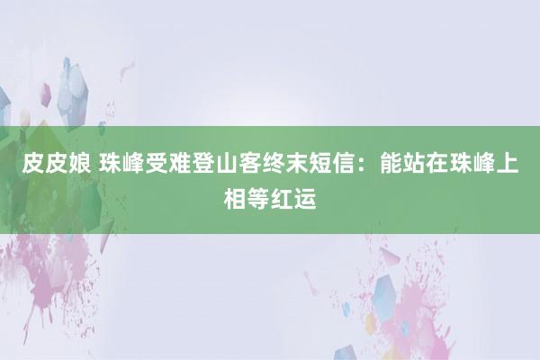 皮皮娘 珠峰受难登山客终末短信：能站在珠峰上相等红运